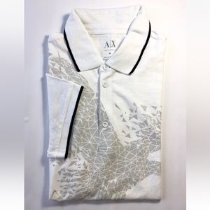 Armani Exchage Men’s Golf Polo Shirt Short Sleeve White Geo Print Medium